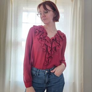 Sezane Aubane Silk Ruffle Blouse